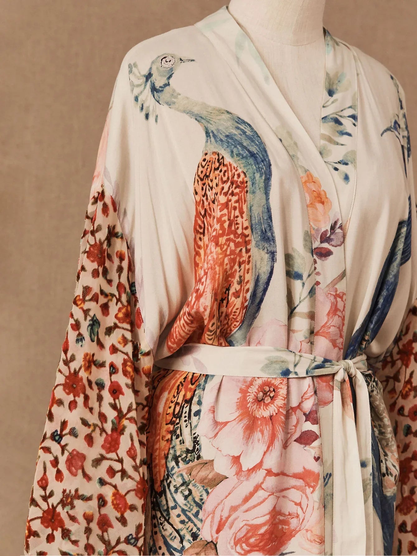 Kimono de Plage Style Vintage Blanc fleuri