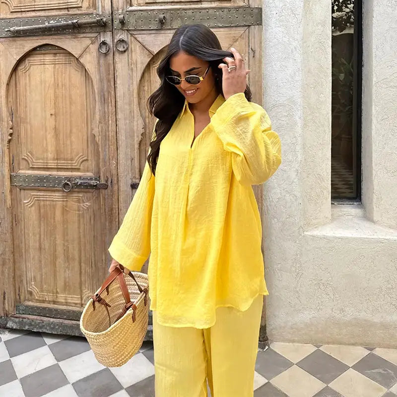 Ensemble Kimono Léger Jaune Joli
