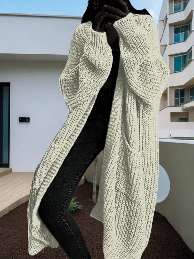 Manteau Kimono Tricoté Stylé Blanc