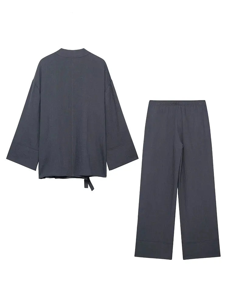 Ensemble Kimono Gris Minimaliste Stylé