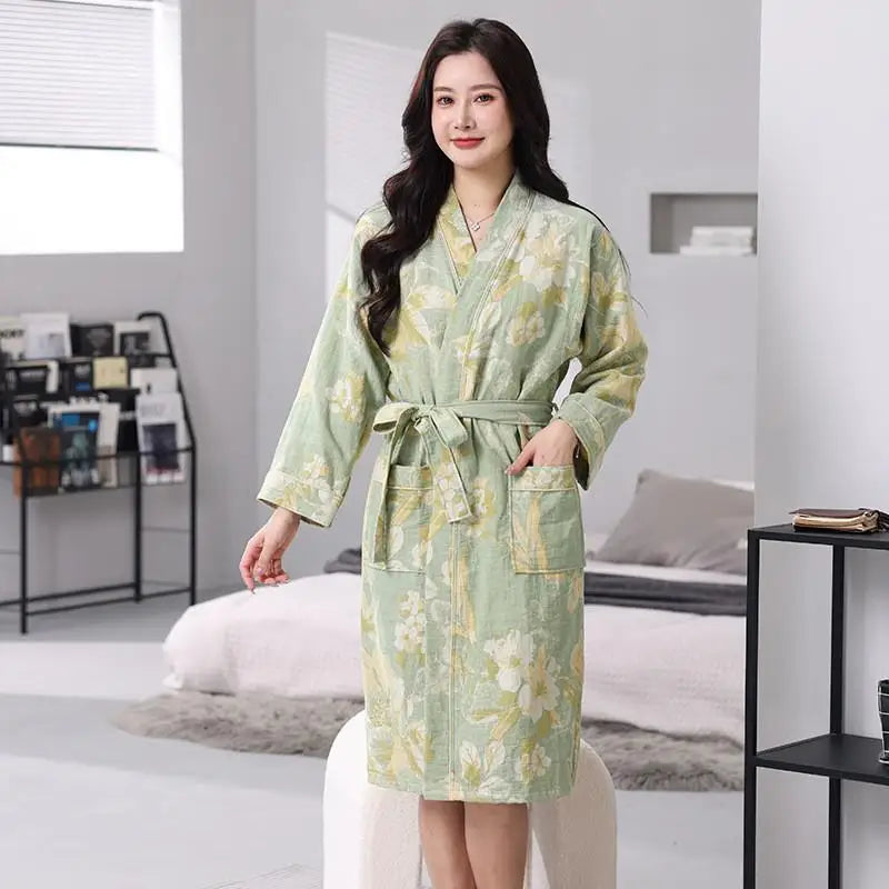 Kimono Femme Nuit Coton Vert