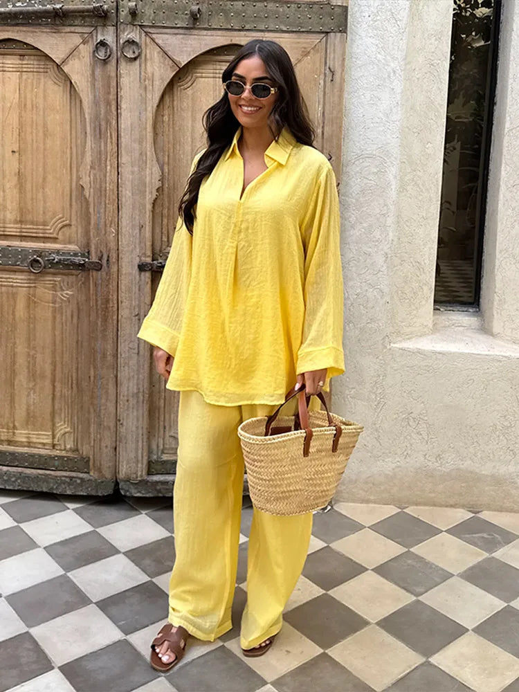 Ensemble Kimono Léger Jaune Stylé