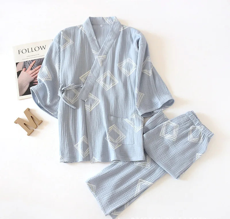 Pyjama Kimono en Coton Confortable bleu ciel