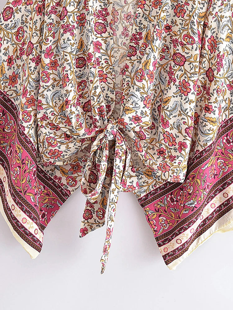 Kimono de Plage Court Rose stylé