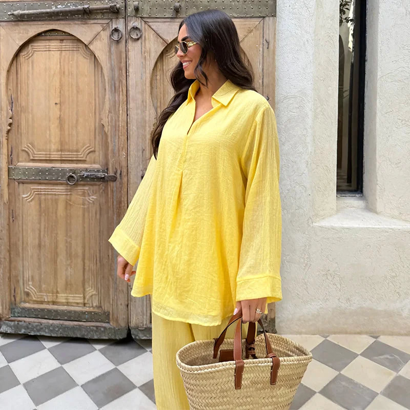 Ensemble Kimono Léger Jaune Soyeux