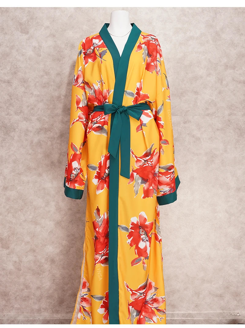 Kimono de Plage Boho Fleuri Maxi fluide

