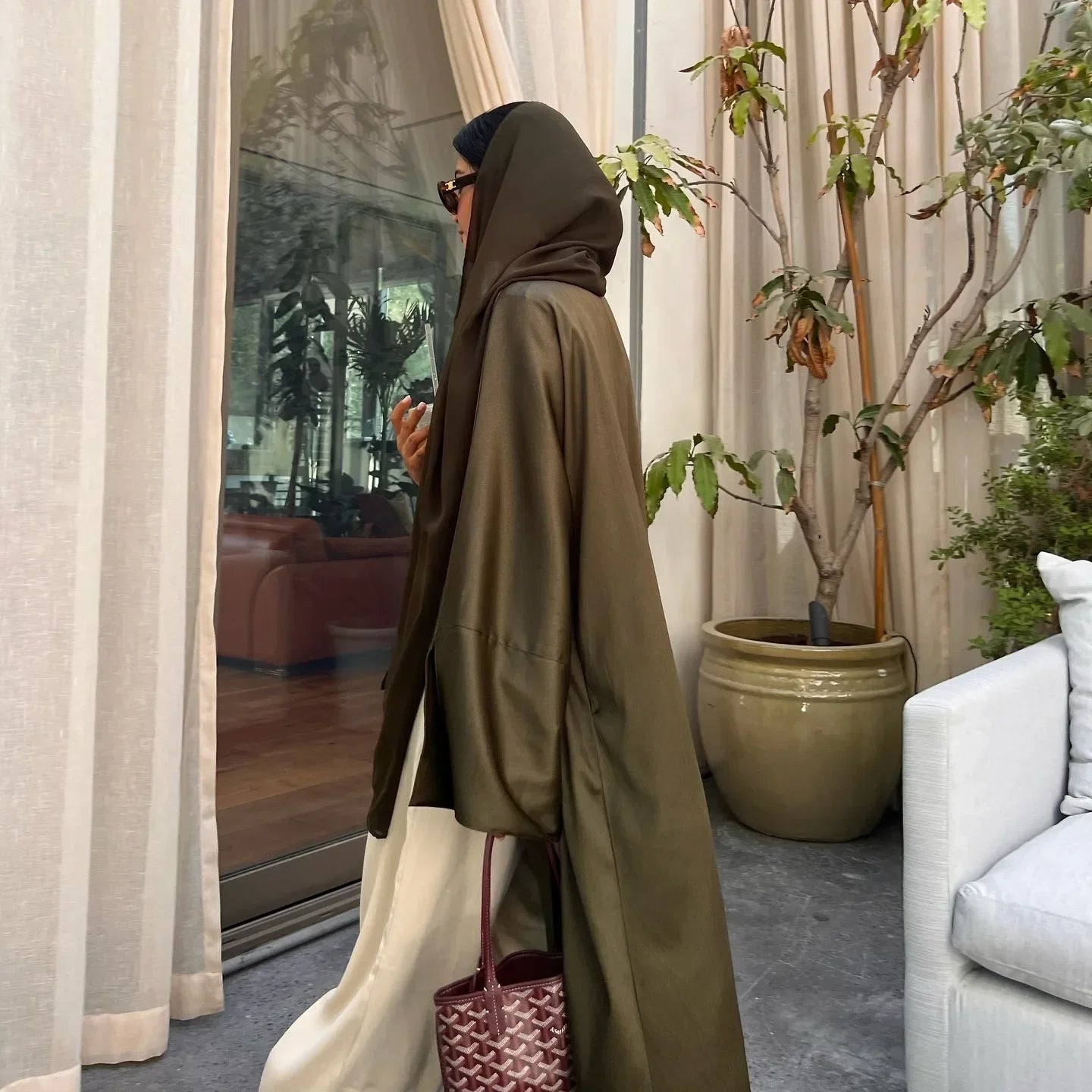 Abaya Kimono Verte Olive Respirant