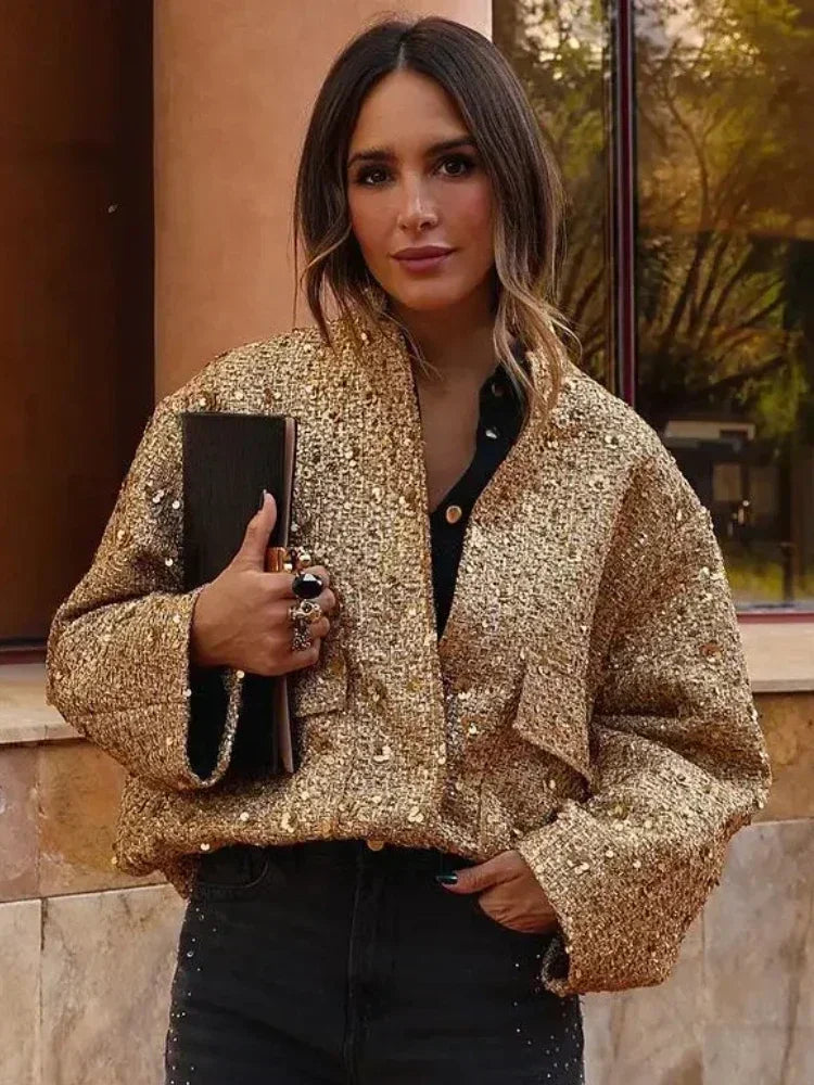 Veste Kimono Dorée à Paillettes