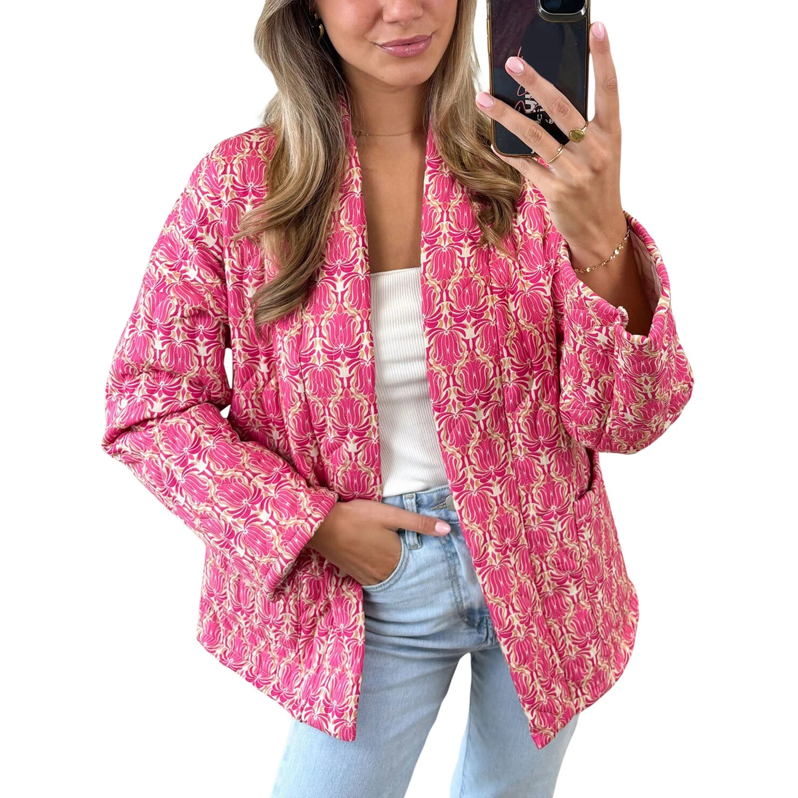 Veste Kimono Matelassée Design Rose