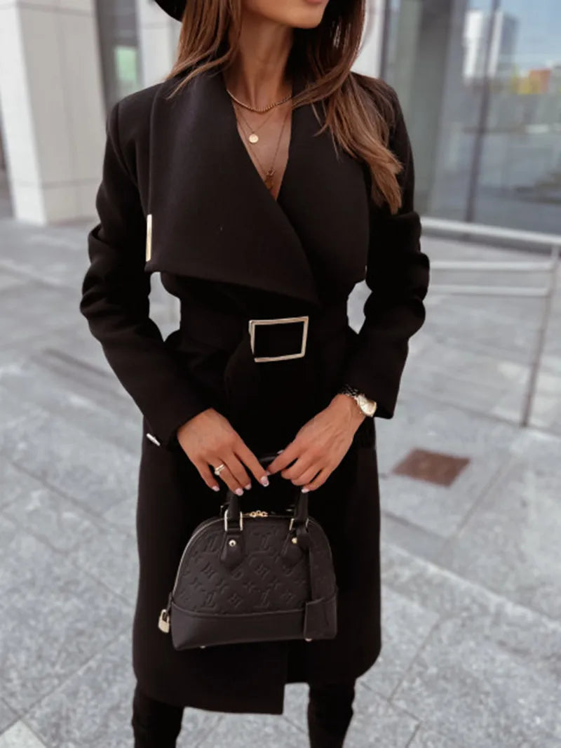 Manteau Kimono Noir à Ceinture