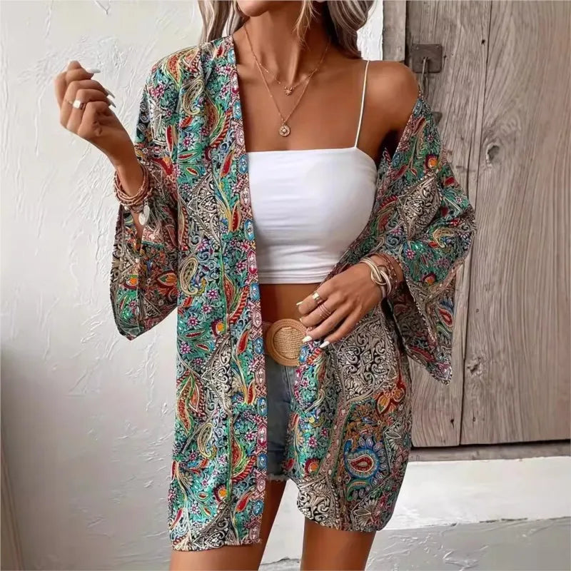 Veste Kimono Bohème Verte