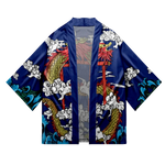 Veste Kimono Japonais Bleu Marine Soyeux