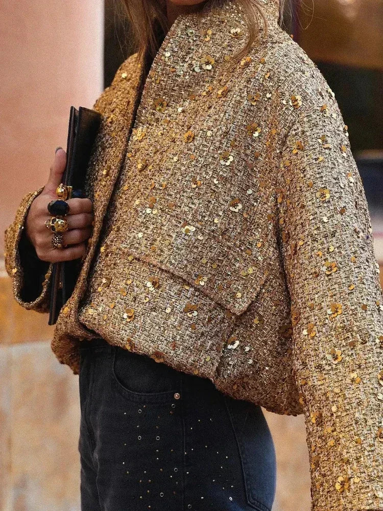 Veste Kimono Dorée à Paillettes Tendance
