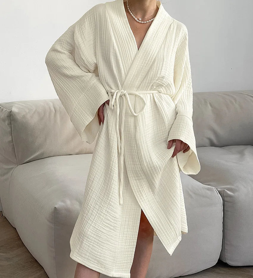 Peignoir Kimono Blanc en Coton Pur