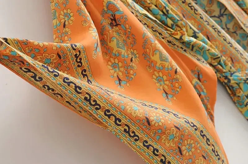 Robe Kimono Orange à Manches Chauve-souris tendance