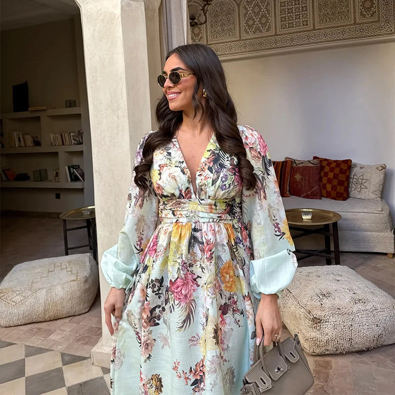 Robe Kimono à Manches Longue Fleurie femme