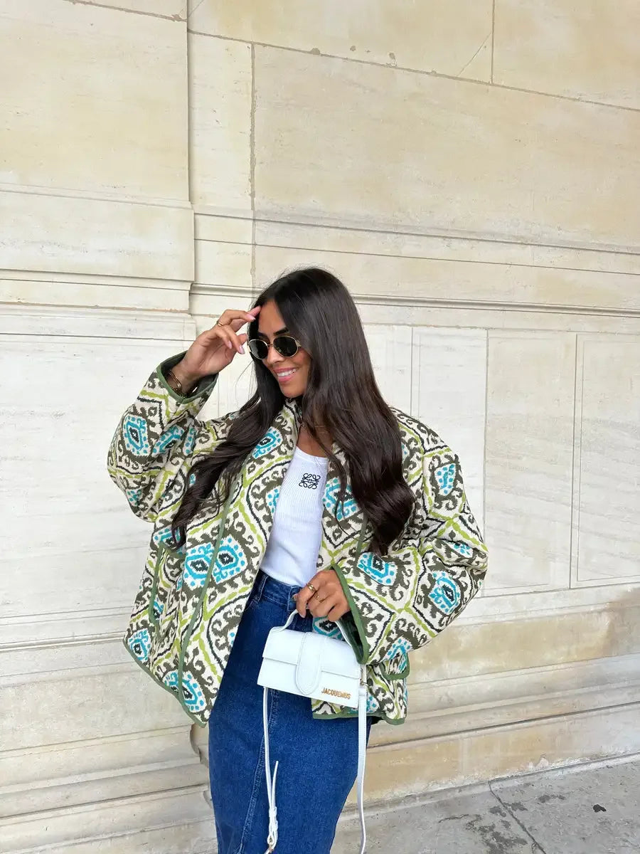 Veste Kimono Matelassée Verte et Bleue