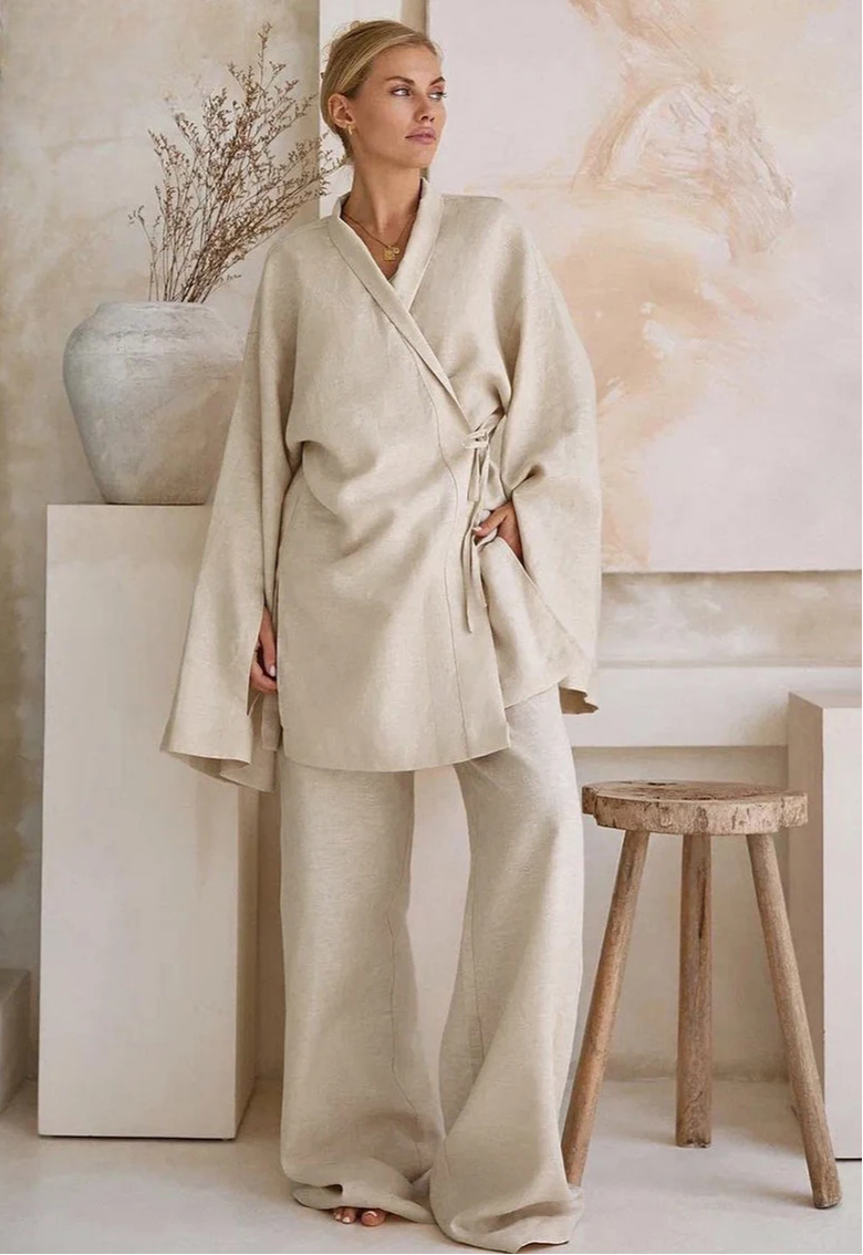Ensemble Kimono Beige Décontracté