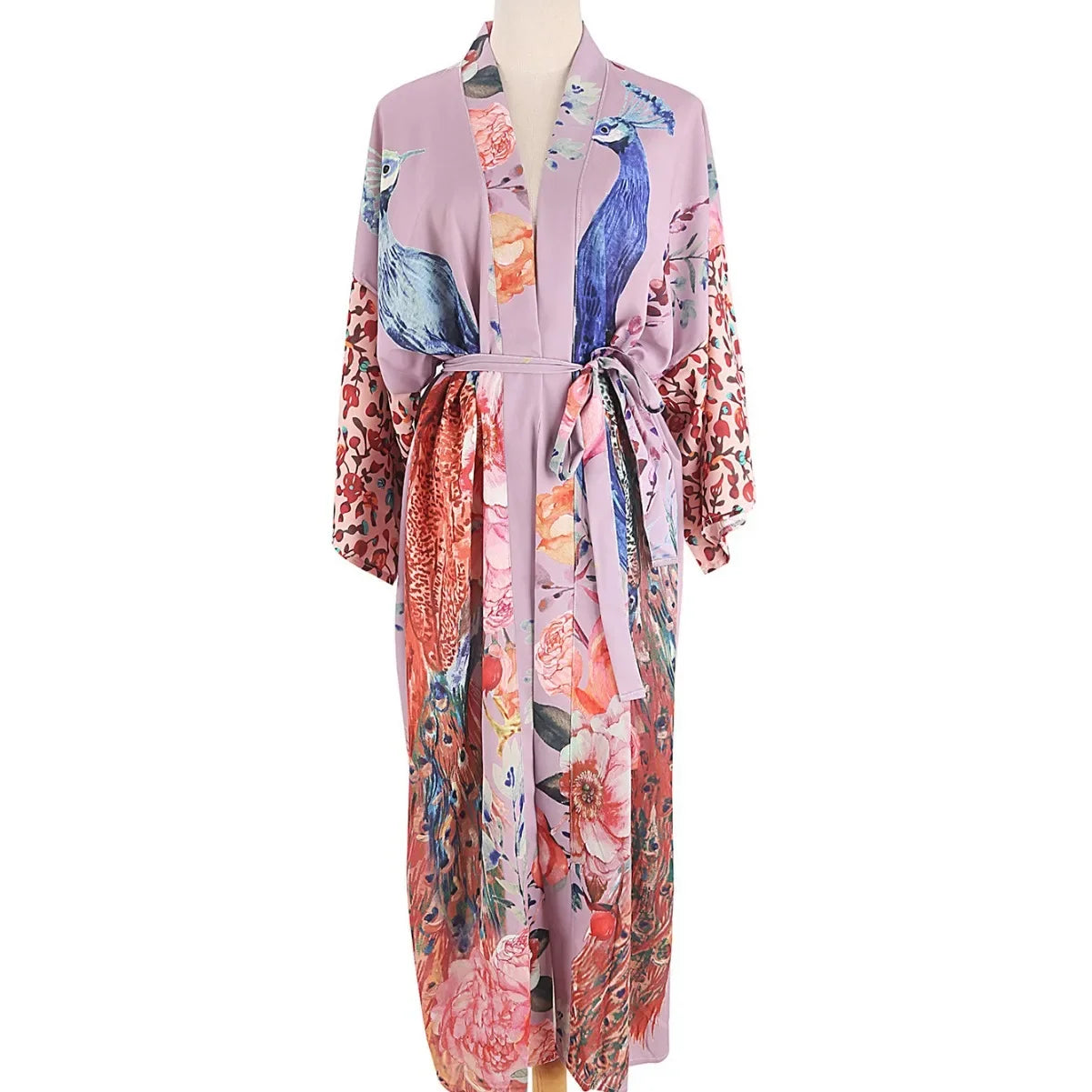 Kimono de Plage Vintage Fleuri Violet léger