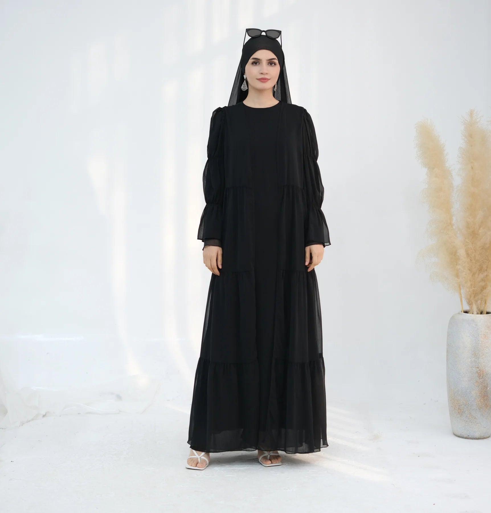 Set Abaya Kimono à Manches Bouffantes