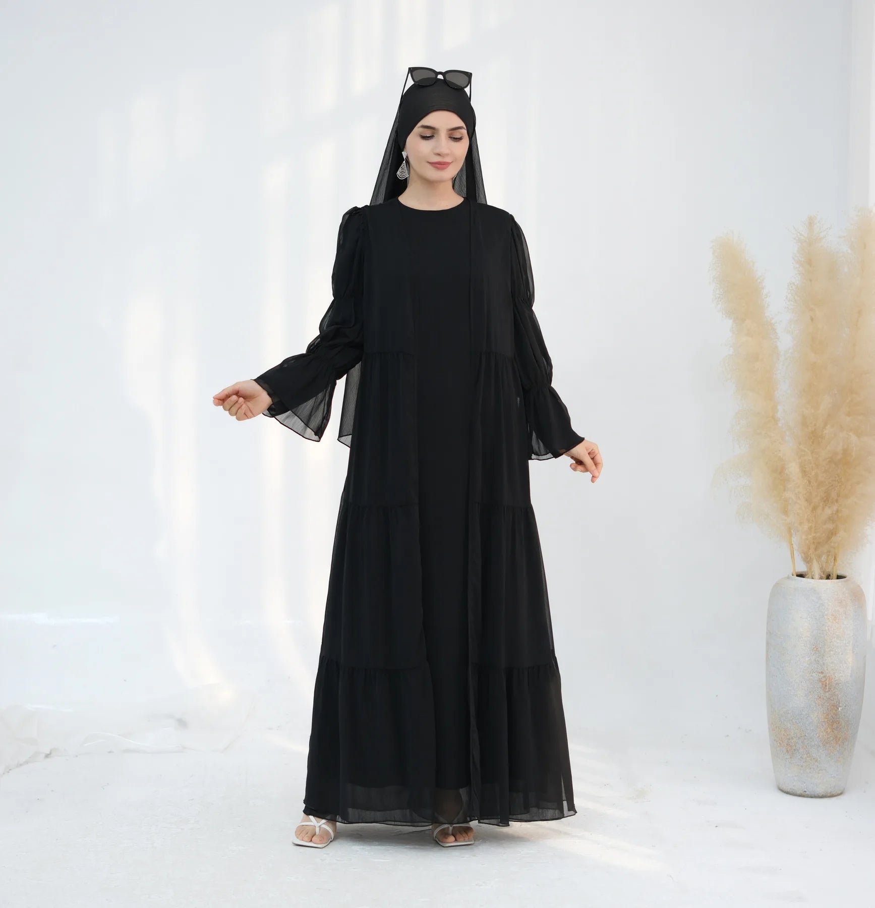 Set Abaya Kimono à Manches Bouffantes long