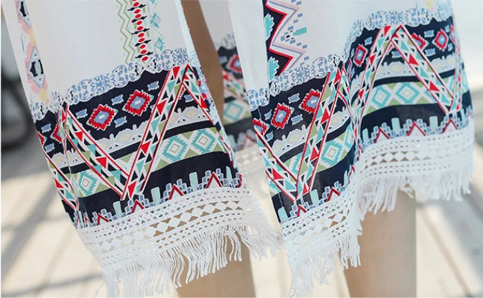 Veste Kimono Femme Blanche à Franges longue