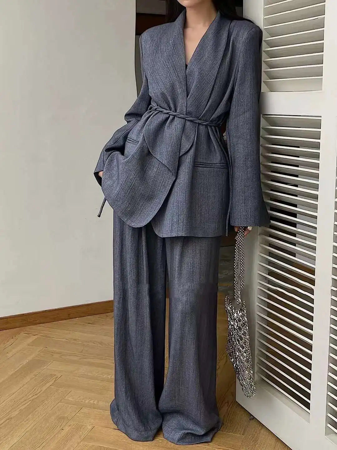 Ensemble Kimono Élégant Gris Foncé