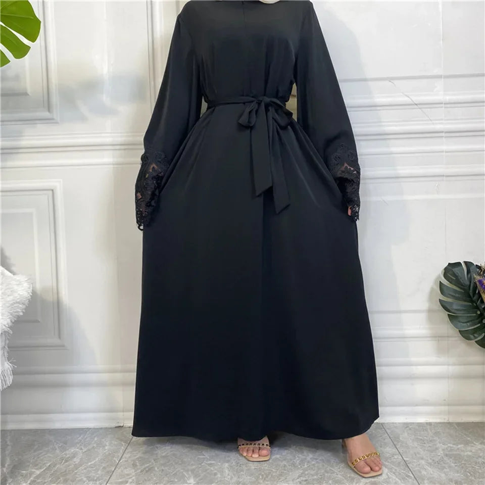 Kimono Abaya Noir à Dentelles 