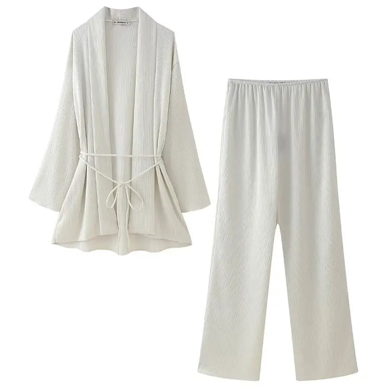 Ensemble Kimono Stylé Blanc Soyeux