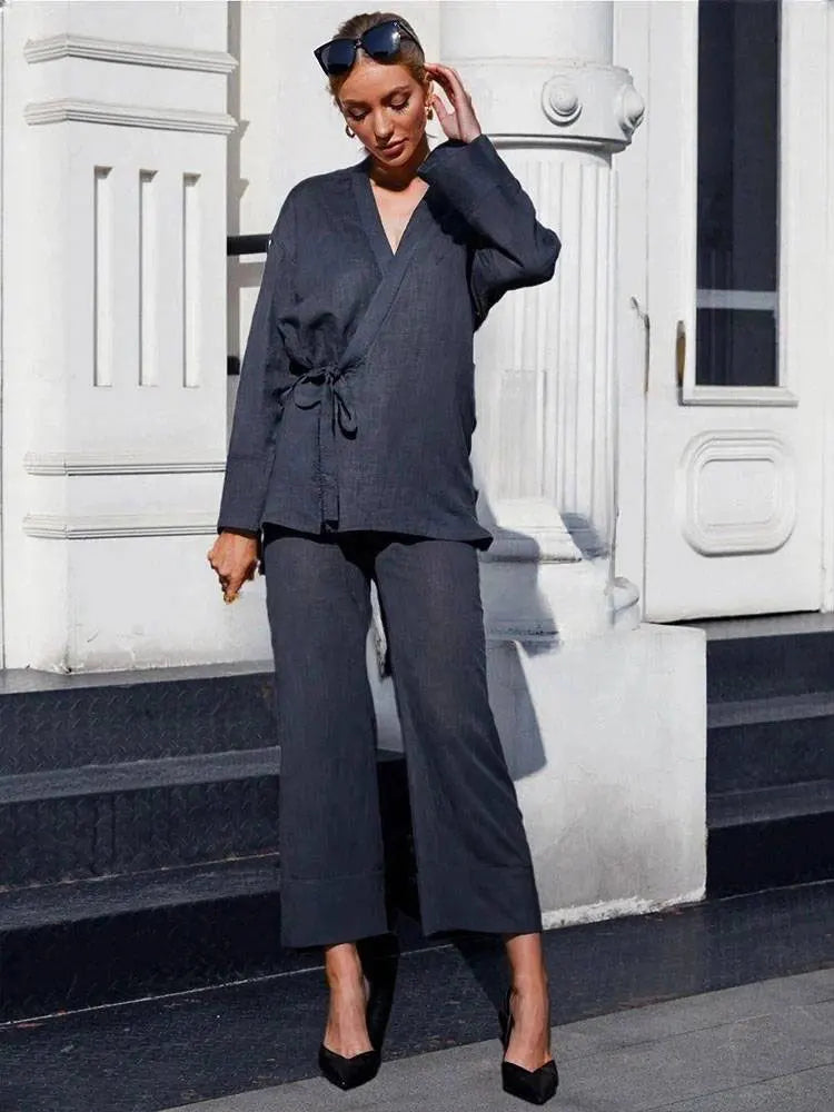 Ensemble Kimono Gris Minimaliste