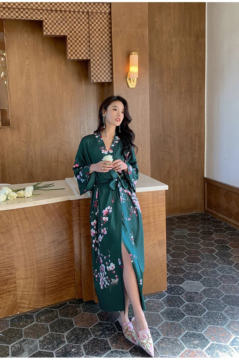 Kimono Femme Fleuri Vert