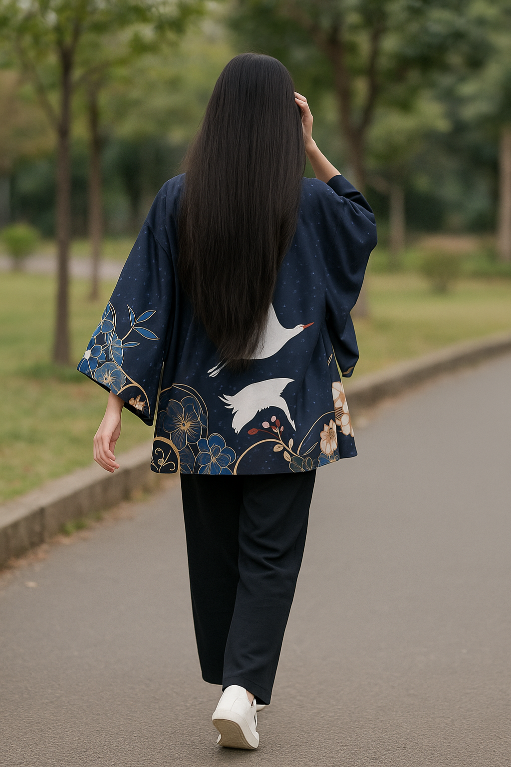 Gilet Kimono Court Femme Bleu
