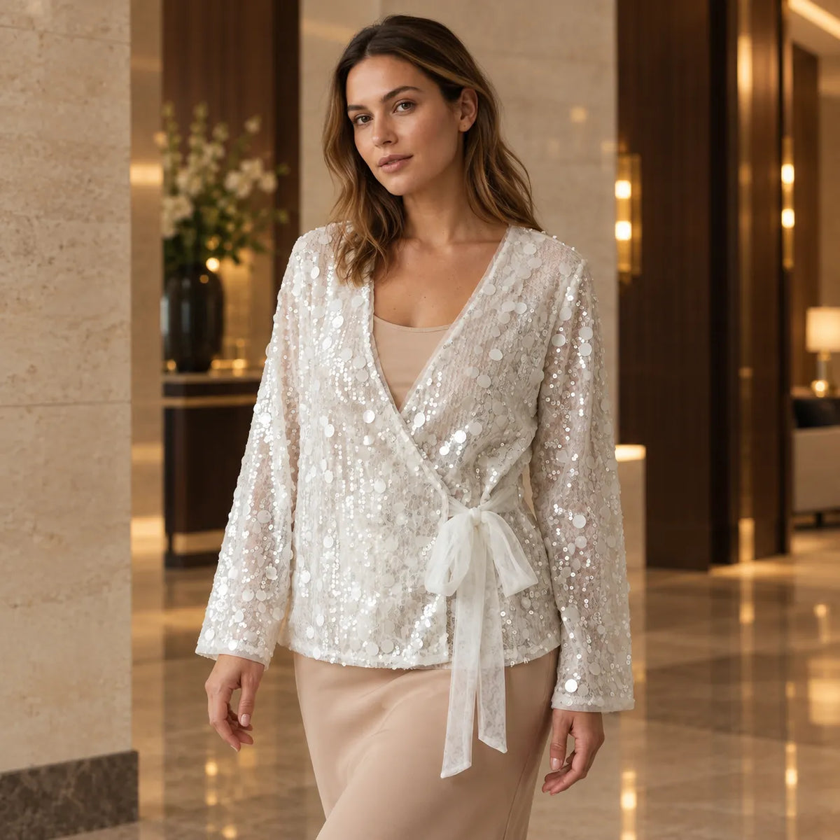 Veste Kimono Blanche Pailletée