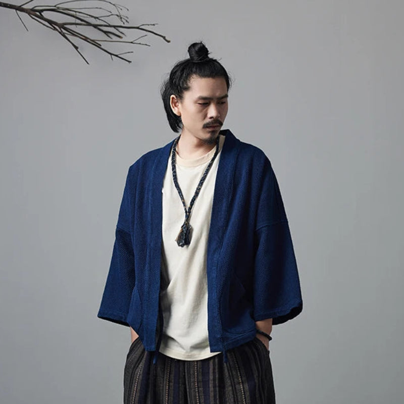Veste Kimono Bleu Indigo Homme