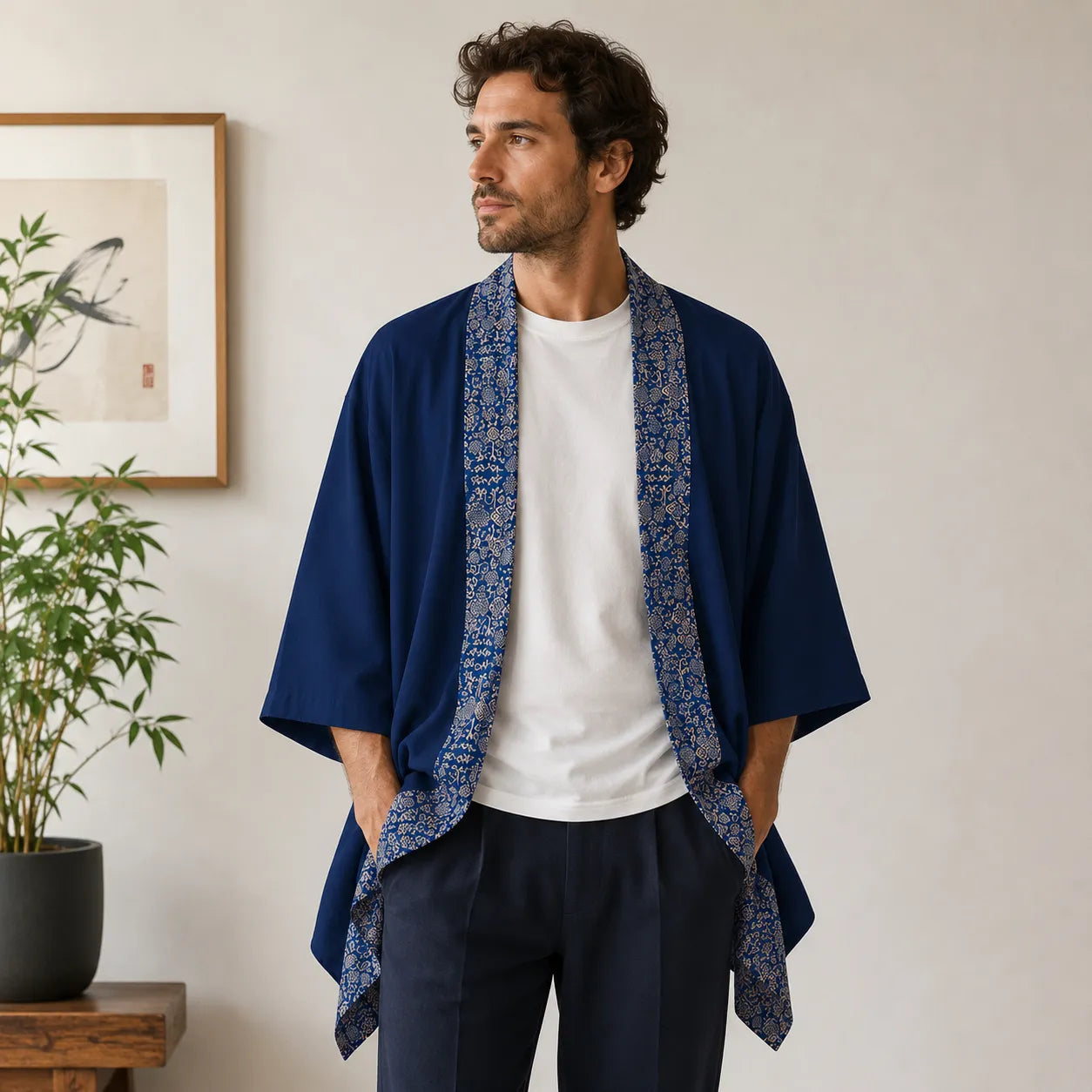 Veste Kimono Bleue Double Face