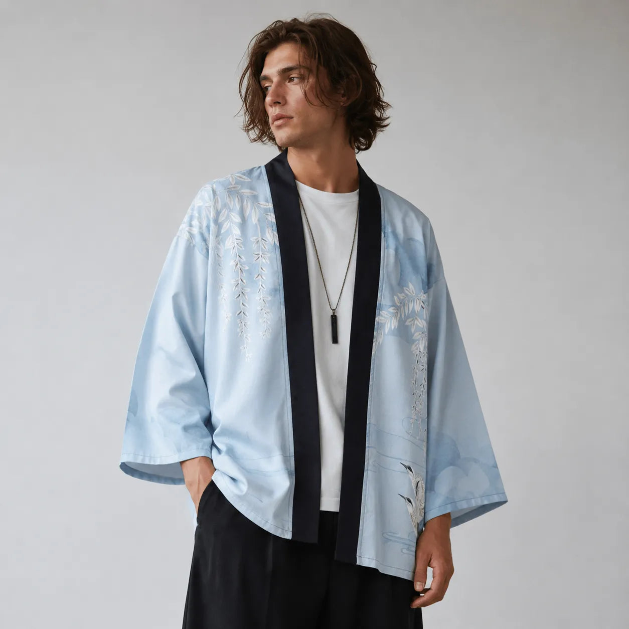 Veste Kimono Court Bleu Grue