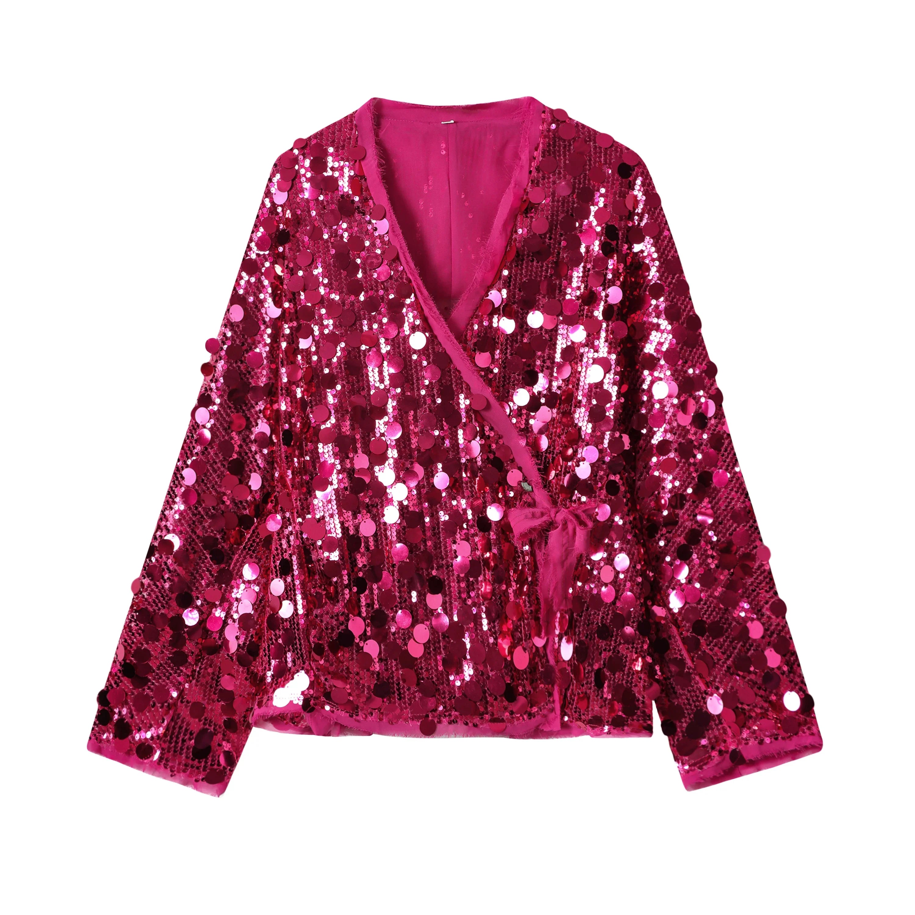 Veste Kimono Fuchsia à Paillettes tendance