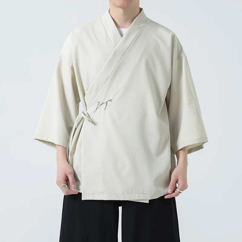 Veste Kimono Homme Beige Épurée