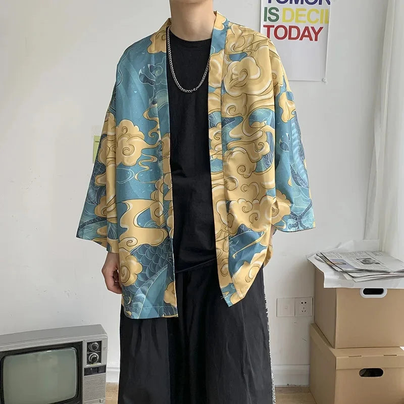 Veste Kimono Homme Bleu d’Été