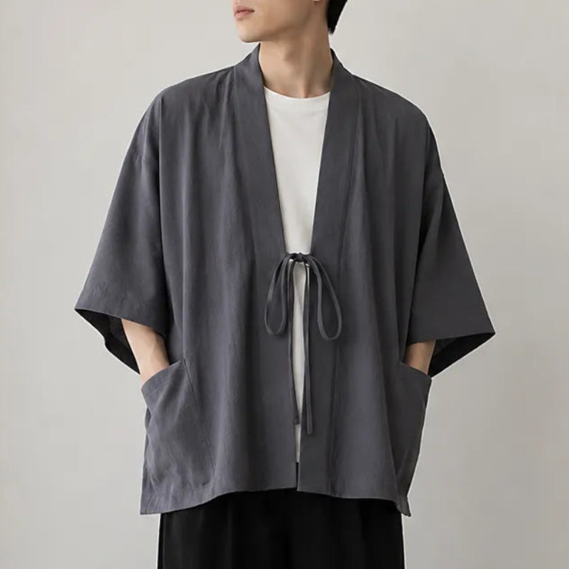 Veste Kimono Japonais Ample Grise