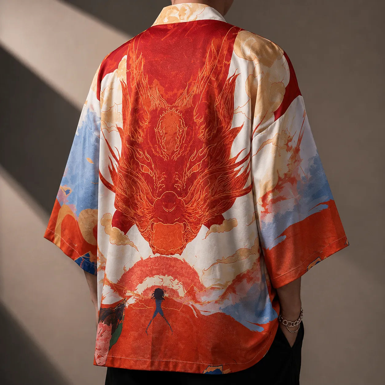 Veste Kimono Japonais Dragon Feu