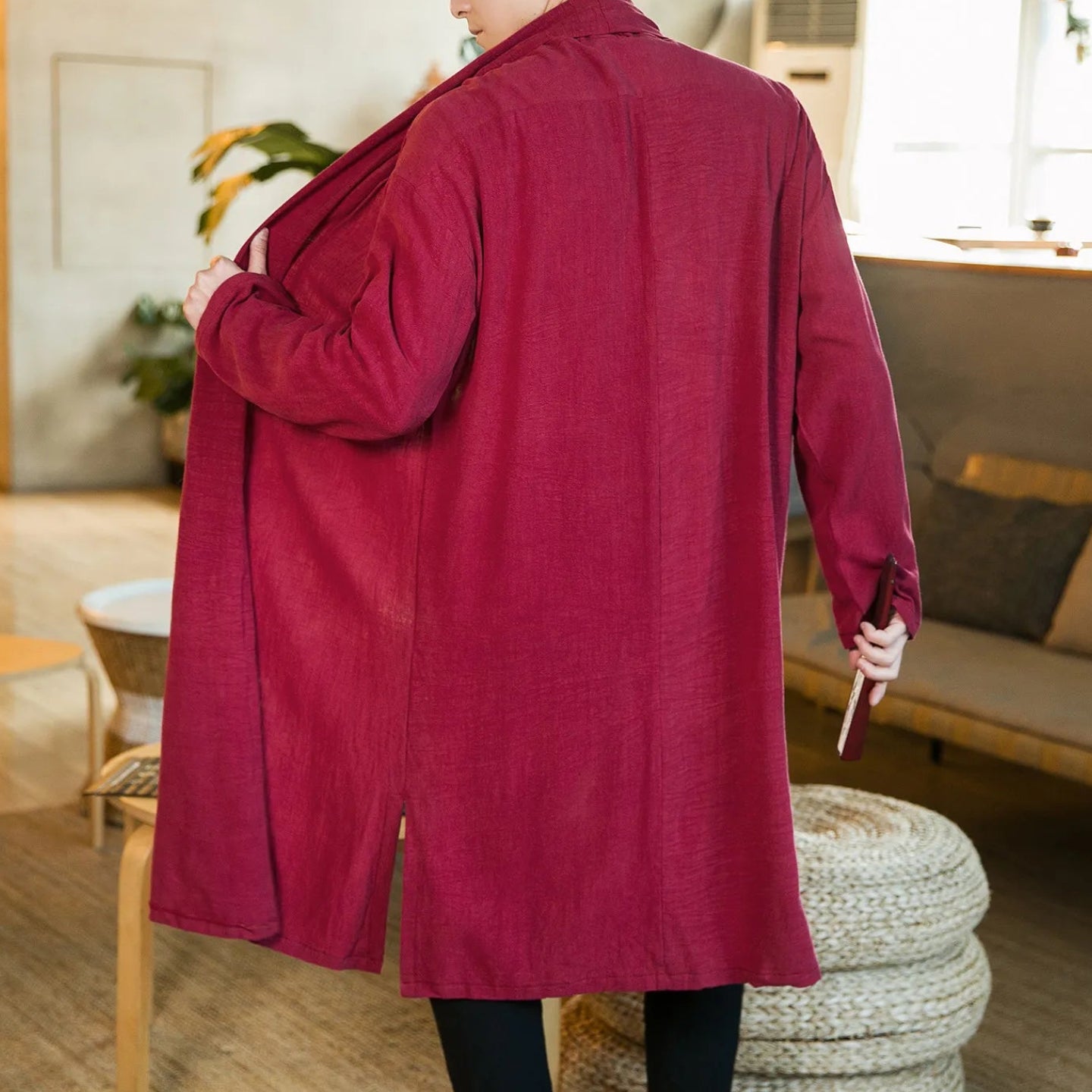 Veste Kimono Longue Bordeaux Stylé