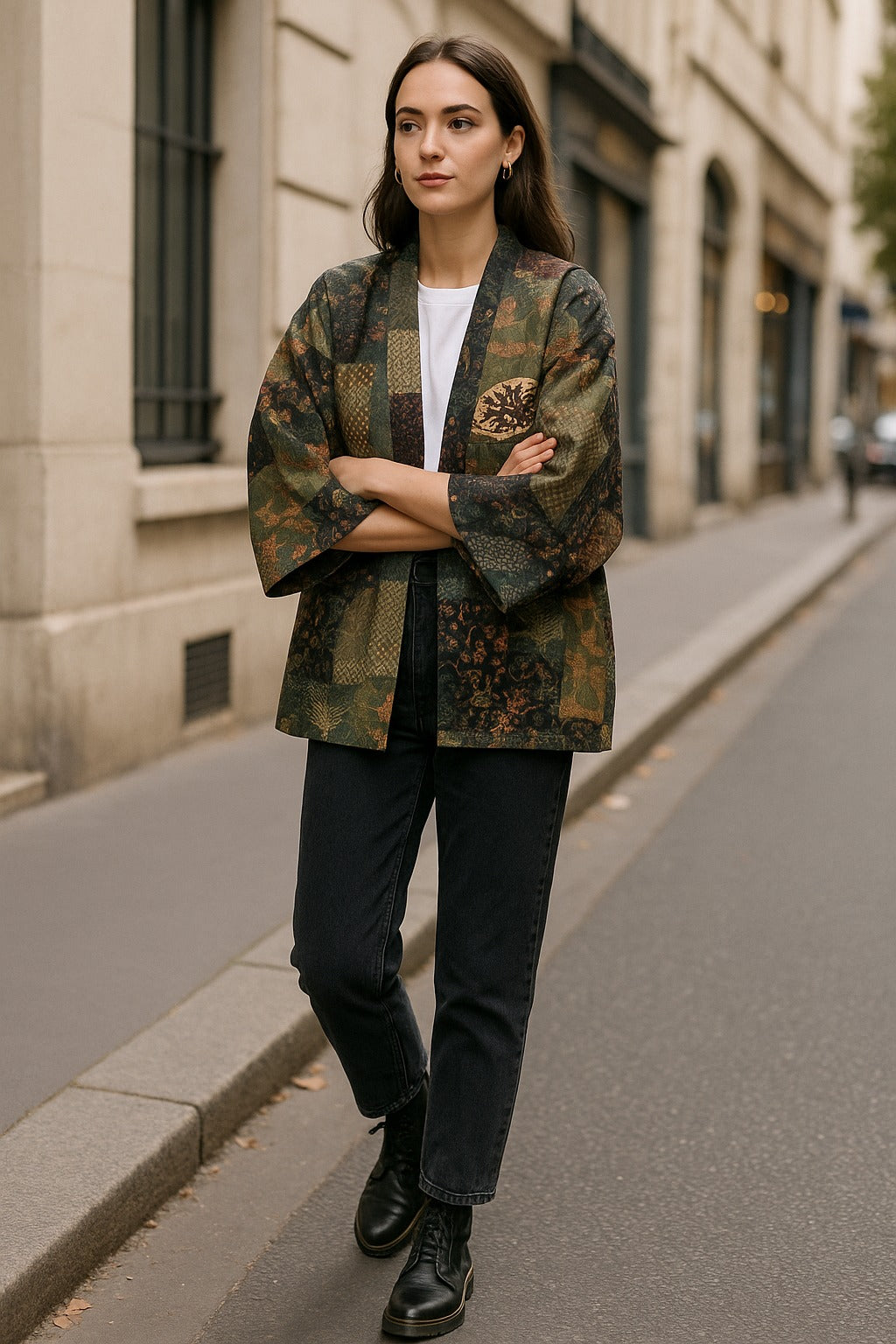 Veste Kimono à Motifs Vintage