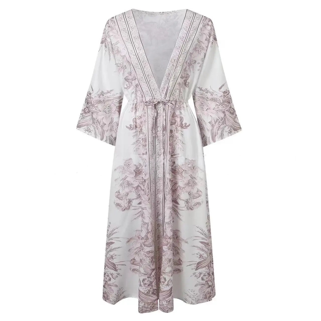 Robe Kimono Boutonnée Beige chic