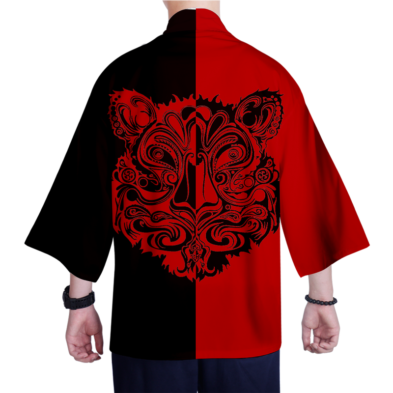 Chemise Kimono Homme Rouge Noir