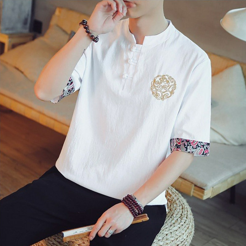 Chemise Kimono Japonais Lin Blanc