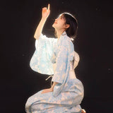Kimono Long Bleu Fleuri Japonais