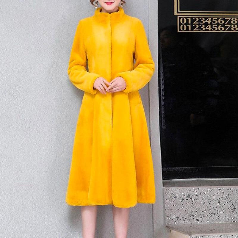 Manteau Style Kimono Manches Fourrure Jaune