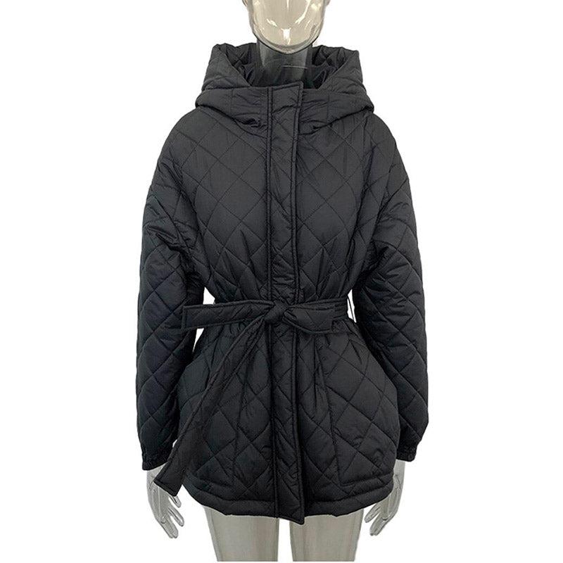 Manteau Court Noir à Capuche Femme Devant