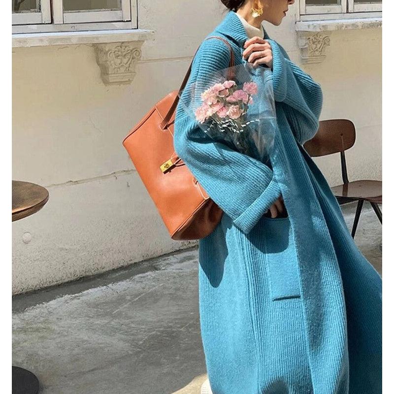 Manteau Long Bleu Ciel Femme Stylé
